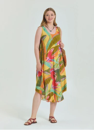 Boat Neck Loose Cut Yellow Plus Size Dress 4667